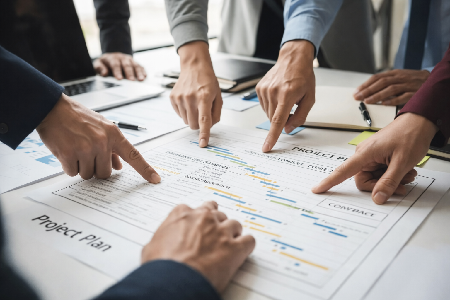 team planning B2B lead generation strategy using project roadmap and marketing plan