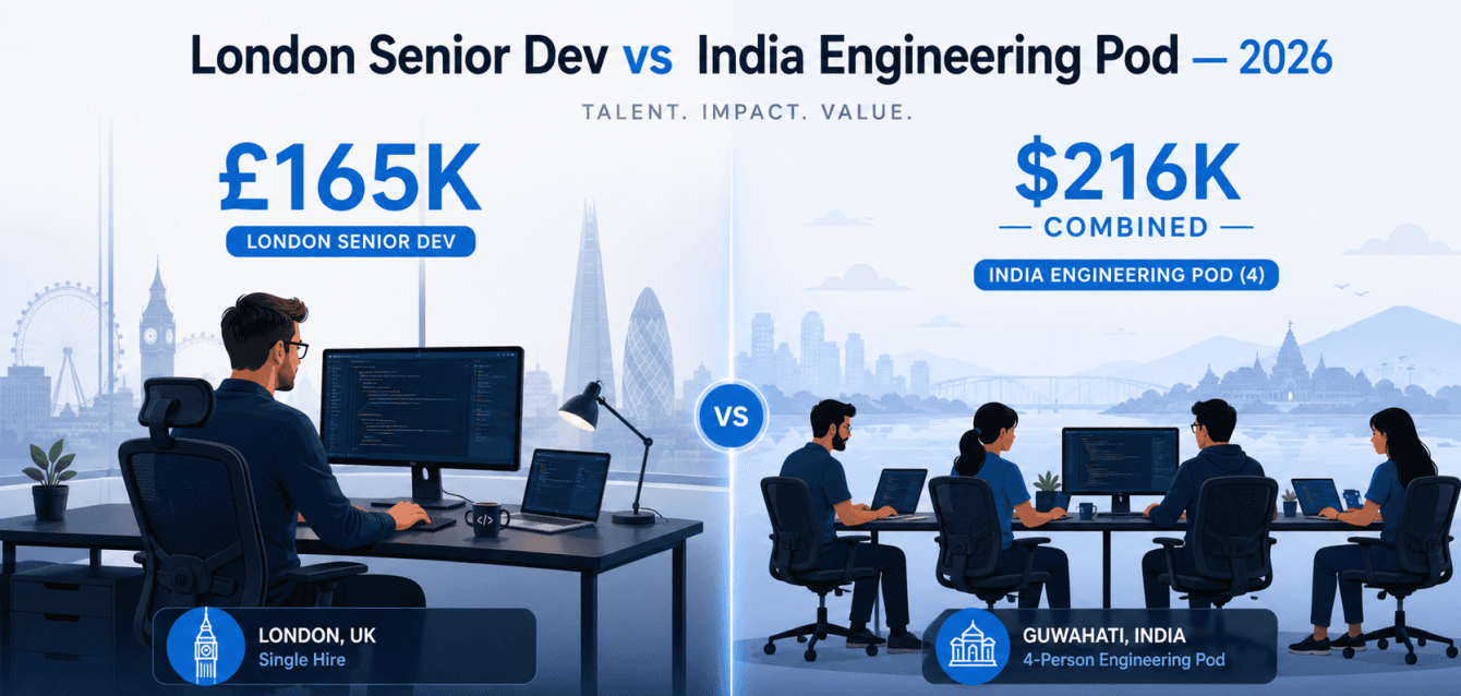 hiring developers in india vs uk cost London vs India software developer cost 2026 Senior software engineer salary London 2026