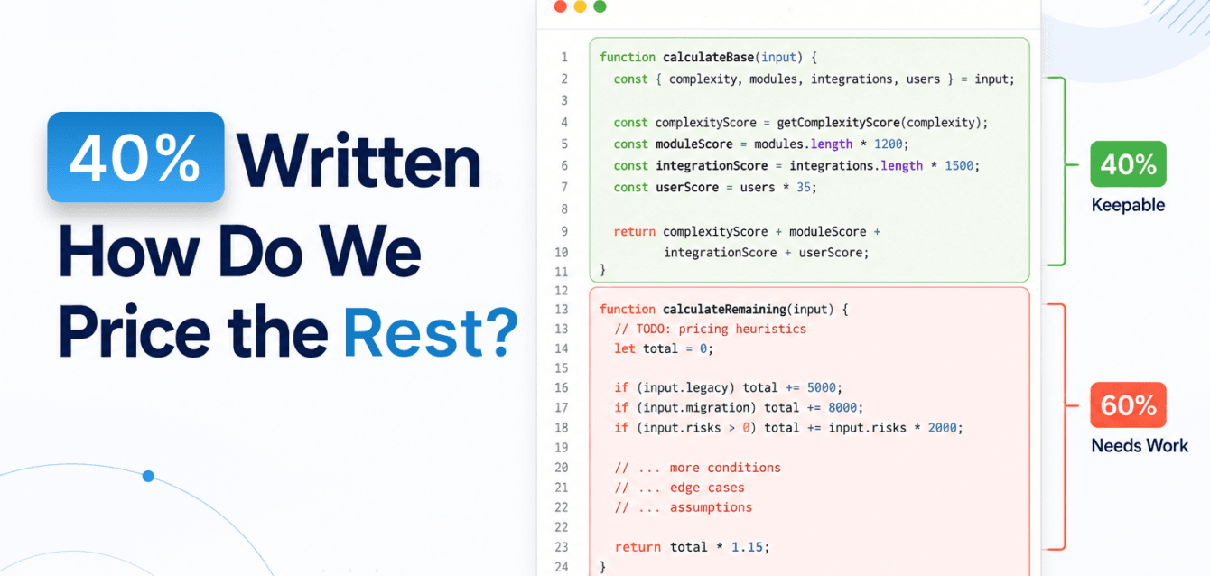 How We Price a Project With Existing Code How we price a project when 40% of the existing codebase is already written