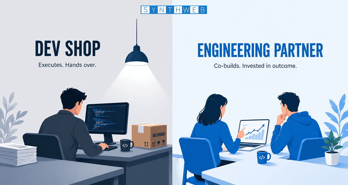 Dev Shop vs Product Engineering Partner – SynthWeb Dev shop vs product engineering partner comparison