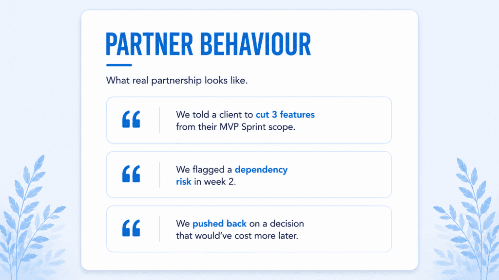 Product engineering partner behaviour in software development